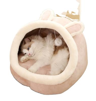 China 2022 Hot Sale Breathable Pet Product Pets Beds Comfortable Luxury Polyester Cotton Style Cute Pet Cat Bed Cat House For All Season for sale