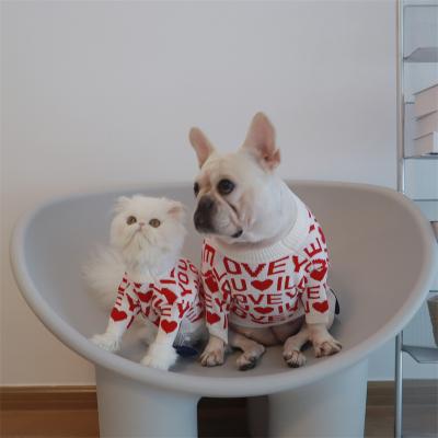 China Sustainable High Quality Pet Clothes Pet Sweater Warm Knitted Lovable Clothes Dog Heart Warm Red Coat Small Dog Jumper Sweater for sale