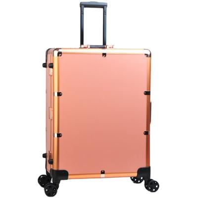 China Aluminum Rose Gold Aluminum Station Trolley Cosmetic Case With 6 Bulbs And 4 Legs Mirror Case for sale