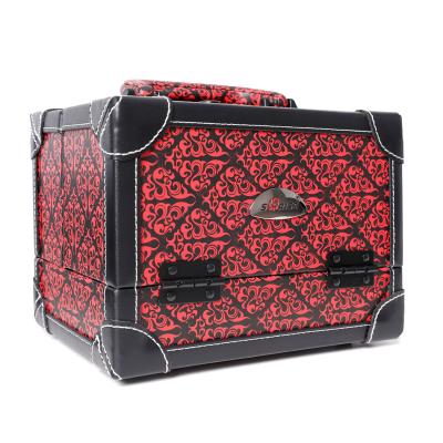 China High Quality Red Pattern Beauty Bag Makeup Organizer Bestselling Small Travel Cosmetic Suitcase for sale