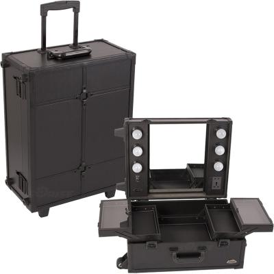 China Professional PVC Top Vending Black Makeup Trolley Case With Lights Portable Makeup Station for sale