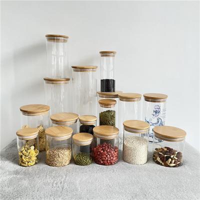 China Microwavable Food Storage Jar with Sealed Lids 6oz Bamboo Wood Airtight Glass Spice Canisters for Dye Sublimation Heat Press for sale