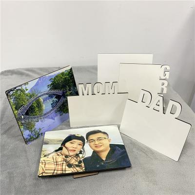 China Various Size DIY Wooden Blank Ardboard Glosy Photo Frame Sublimation Photo Wood Blank Board With Stand for sale