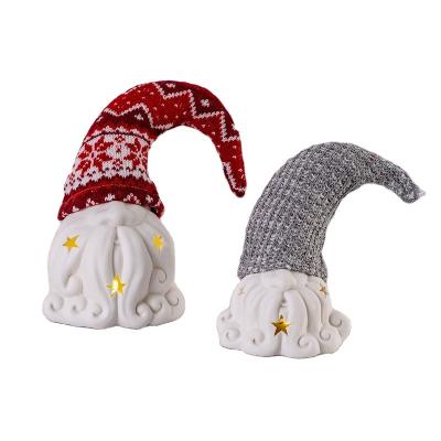 China Decoration Holiday Ornaments Handmade Ceramic Christmas Gnome LED Decor Gnomes Christmas for sale