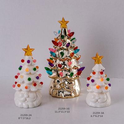 China Ceramic Christmas Display Table Top Christmas Tree Lights Decorations with Multicolor Lights and Star Topper for Christmas Table Decorations for sale