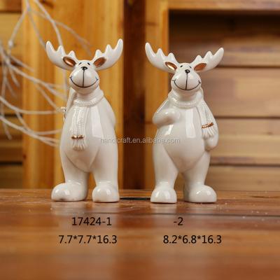 China Handmade white ceramic christmas reindeer figurine statue for decor for sale