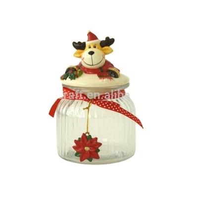 China Large Sustainable Glass Food Storage Jar With Snowman Shaped Ceramic Lid for sale