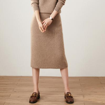 China New winter High-waist breathable cashmere one-step over the knee dress warm knitted bust skirt for sale