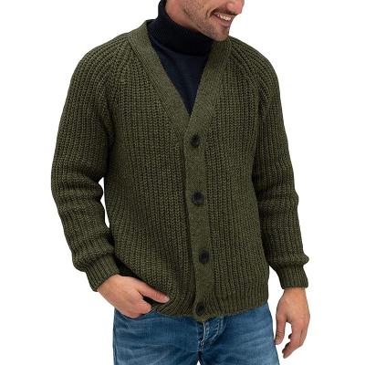 China Autumn And Winter Men's Business Retro Anti-wrinkle Solid Color V-neck British Wool Knitted Cardigan Sweater for sale