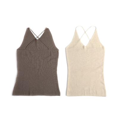 China High Quality Lady Anti-wrinkle Winter/Fall Tank Tops V Neck With X Back Design Plaid Cashmere Sweater Sleeveless Knitted Vest For Women for sale