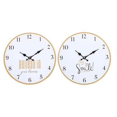 China Simple Round Calendars MDF Frameless Clock 12 Inch Non-ticking Wall Clock for sale