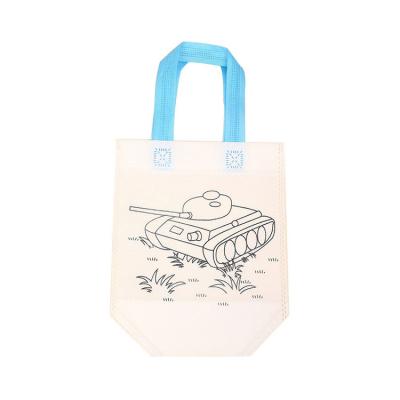 China Unique Design Processed Printing Kids Cartoon DIY Graffiti Woven Fabric Non Coloring Bag for sale