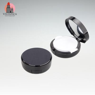 China Recyclable Matte Shiny Black Round Mirror Powder Compact Air Case Base Cushion Blast Box Custom Empty Compact Pressed Case Matte Shiny Black Round Mirror Case for sale