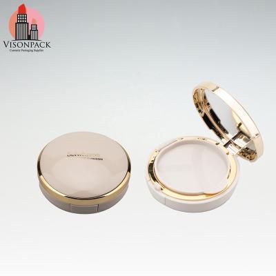 China Recyclable Customize Label Air Cushion BB Cream Base Empty Bare Case 2 Layers Round Powder Compact Packaging With Mirror Gold Ring for sale