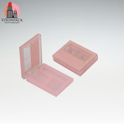 China Cheap Refillable Pink Refillable Eye Shadow Recyclable Square Palette Small Shape Palettes Marking Clear Empty Eyeshadow Box With Brush for sale