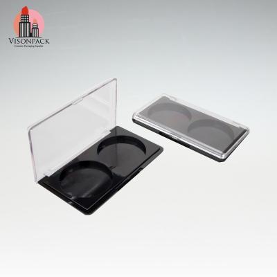 China Plastic Empty Rectangular Round 2 Pan Private Label Beauty Eyeshadow Packaging 2 Well Recyclable Black Clear Cover Eyeshadow Palette for sale