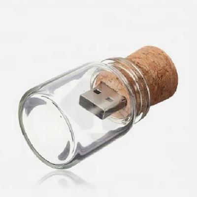 Cina Custom Logo Glass Drift Bottle Wooden USB Drive  2.0 Flash Disk USB 3.0 Memory Stick Flash Pen Drive in vendita