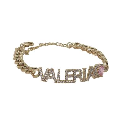 China Vintage Cuban Chain Bracelet Women's Bellona Custom Name Letter Bracelet Stainless Steel Zircon Gift Trendy Jewelry for sale