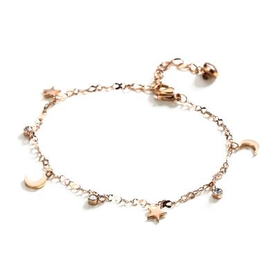 China Korean direct temperament Rose Gold Star Moon Macrame 18k Rose Gold Plated Anklet workmanship for sale