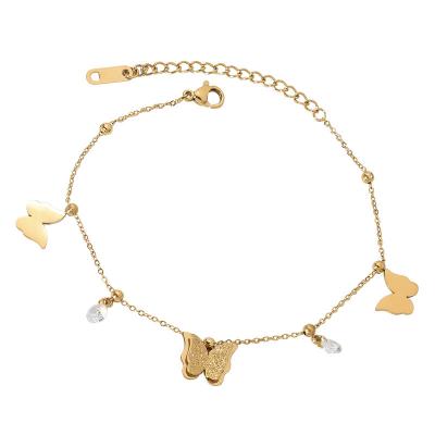 China Bellona OEM 2021 New Arrivals Korean Wholesale Fashionable Butterfly 18k Gold Plated Anklet for sale