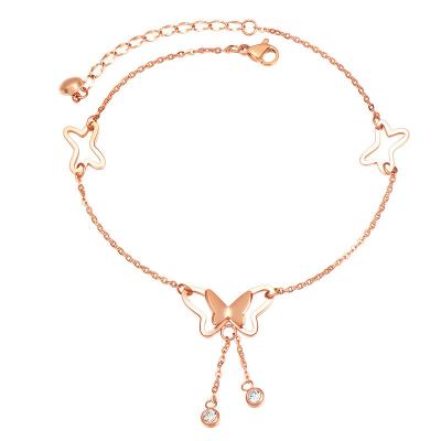 China Korean Hot Selling Tassel Solitaire Simple Tasty Butterfly Stainless Steel Anklets for sale