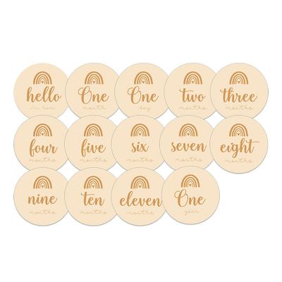 China China Monthly Wooden Baby Gift Cards Newborn Baby Milestone Photography Props Double Sided Engraved Discs for sale