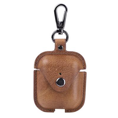 China Fanshion High Quality OEM Top Layer Whip Leather Airpods 1 Case Airpod 2 Mini Portable Pouch for sale