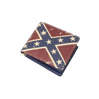 China Genuine Leather Bi-Fold Short OEM Men's Waterproof Western Oriented Wallet Texas Flag USA Unisex Genuine Leather Wallet Custom Logo for sale