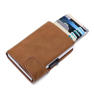 China Custom Anti-theft Metal Aluminum Alloy Smash Anti-theft Noise Up Rfid Card Wallet Holder PU Credit Card Leather Bag for sale