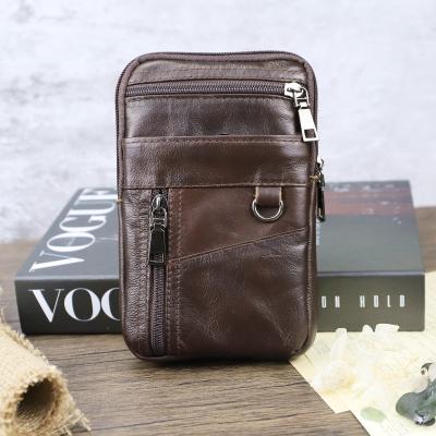 China OEM Factory Genuine Water Proof Mobile Phone Genuine Leather Wallet Clip Buckle Belt Holster Business Waist Bag for sale