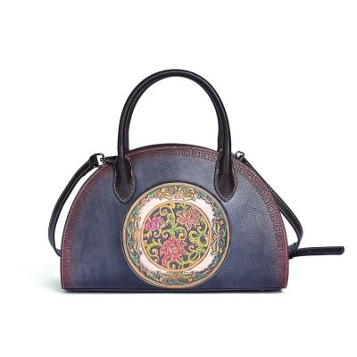 China Vintage Chinese Style Tote Bag Elegant Handmade Women Genuine Leather Handbag Custom for sale