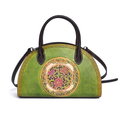 China Vintage Chinese Style Vintage Top Layer Cowhide Women Bag Dumpling Bag Handicraft Handwork Handbag Retro Single Craft Craft for sale