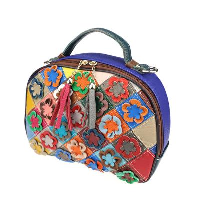 China Mosaic Flower Ladies Handbags Embroidery Fancy Genuine Leather Women Quilting Bags for sale