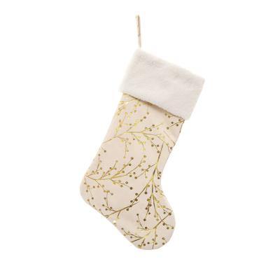 China Eco - Friendly Canvas High - Grade White Sequin Christmas Stocking Socks Gift Bags Decoration for sale