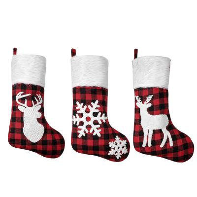 China Red Christmas Elk Embroidery Christmas Stockings Eco-Friendly Classic Elegant Decor Family Decorations Christmas Stocking With Faux Fur for sale