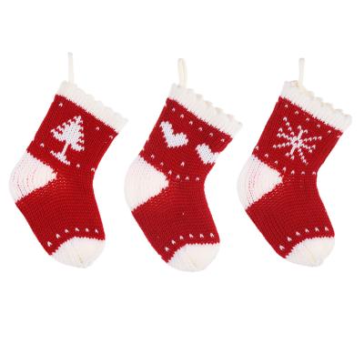 China Eco-friendly Knitted Traditional Pattern Christmas Stocking Hanging Jars Ornament For Family Holiday Party Decorations for sale