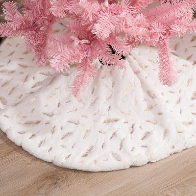 China 122cm Polyester Fibre+Acrylic Faux Fur Christmas Tree Skirt Snow White Christmas Decorations Christmas Holiday Tree Edges With Gold Feather for sale