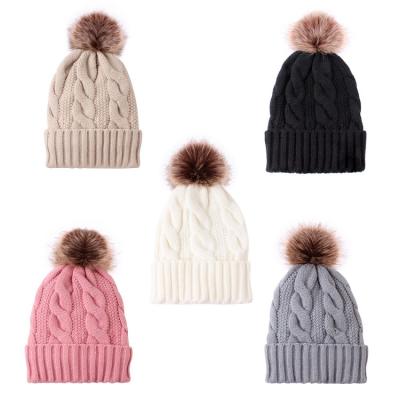 China YN Trendy Women Knit Beanie Winter Thick Solid Fleece Striped Beanie Hats For Men Women Unisex Warm Ski Beanies With Pom Pom for sale