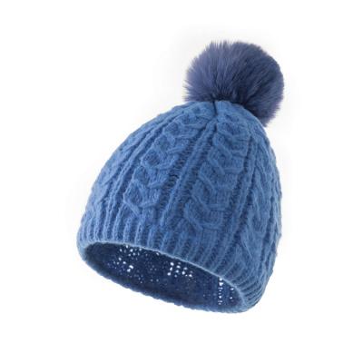 China YN Fashionable Women's Chunky Knit Beanie Hat Trendy Beanie Crossed Cable Knit Pompom Cute Ribbed Soft Warm Hat for sale