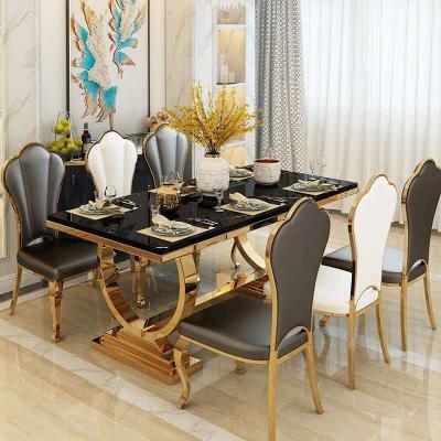 China Convertible Modern Marble Light Titanium Marble Luxury Rectangular Dining Table Stainless Steel for sale