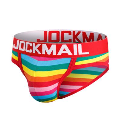 China Antibacterial Striped Mens Rainbow Cotton Waist Low Men's Briefs Breathable Bikini for sale