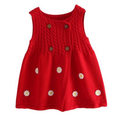 China Anti-Static Spring Children's Wool Cotton Dress Girls' Knitted Vest Sweater Cardigan Sleeveless Middle Long for sale