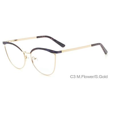 China New Design Fashion Eyewear Frame Myopic Frames Optical Glasses Metal With Acetate Cat Shape for sale