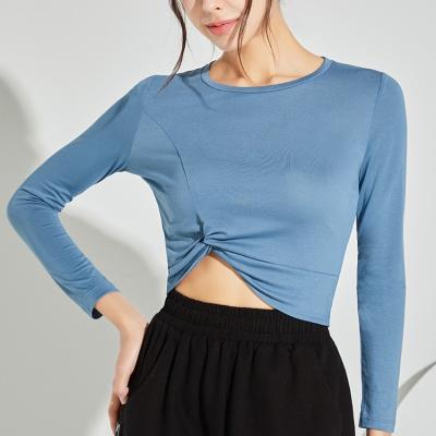 China Breathable Long Sleeve Quick Dry Blouse Women's Top Fitness Clothes Exposed Navel Running Top Ladies Crop Tops Shirts for sale