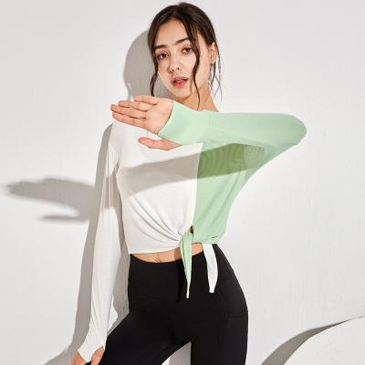 China New Breathable Yoga T-shirt Moisture Wicking Sports Gym Yoga Running Long Sleeve Tops Lace Up Yoga Suit for sale