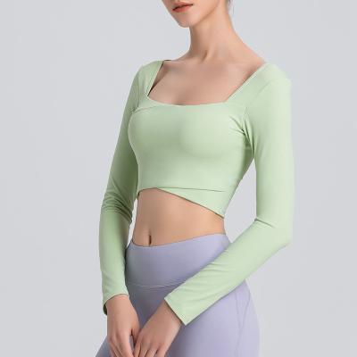 China New Yoga Long Sleeve Sexy Shirt Casual Running Women's T-shirt Sports Crop Breathable Breathable Tops Solid Color for sale