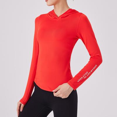 China Yoga Jacket Long Sleeve Hooded Slim Sports Quick Dry Women's Breathable Fitness Wear Sports Top for sale