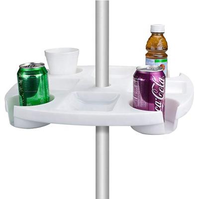 China New fashion outdoor white upshelf mini portable furniture beach umbrella table with 4 cup holders for sale