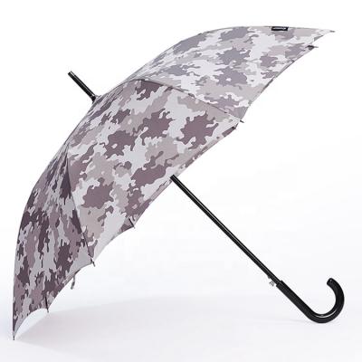 China Custom Wholesale Steel Upright Umbrella Camouflage Printed Upright Windproof Umbrella Auto Open With J Handle for sale