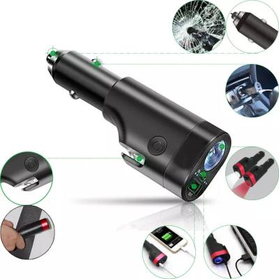 China Hot Selling Cell Phone Multifunction 6 in 1 Hammer and Safety Seat Belt Cutter Emergency Tool USB Car Charger with Led Torch Alarm Lamp for sale